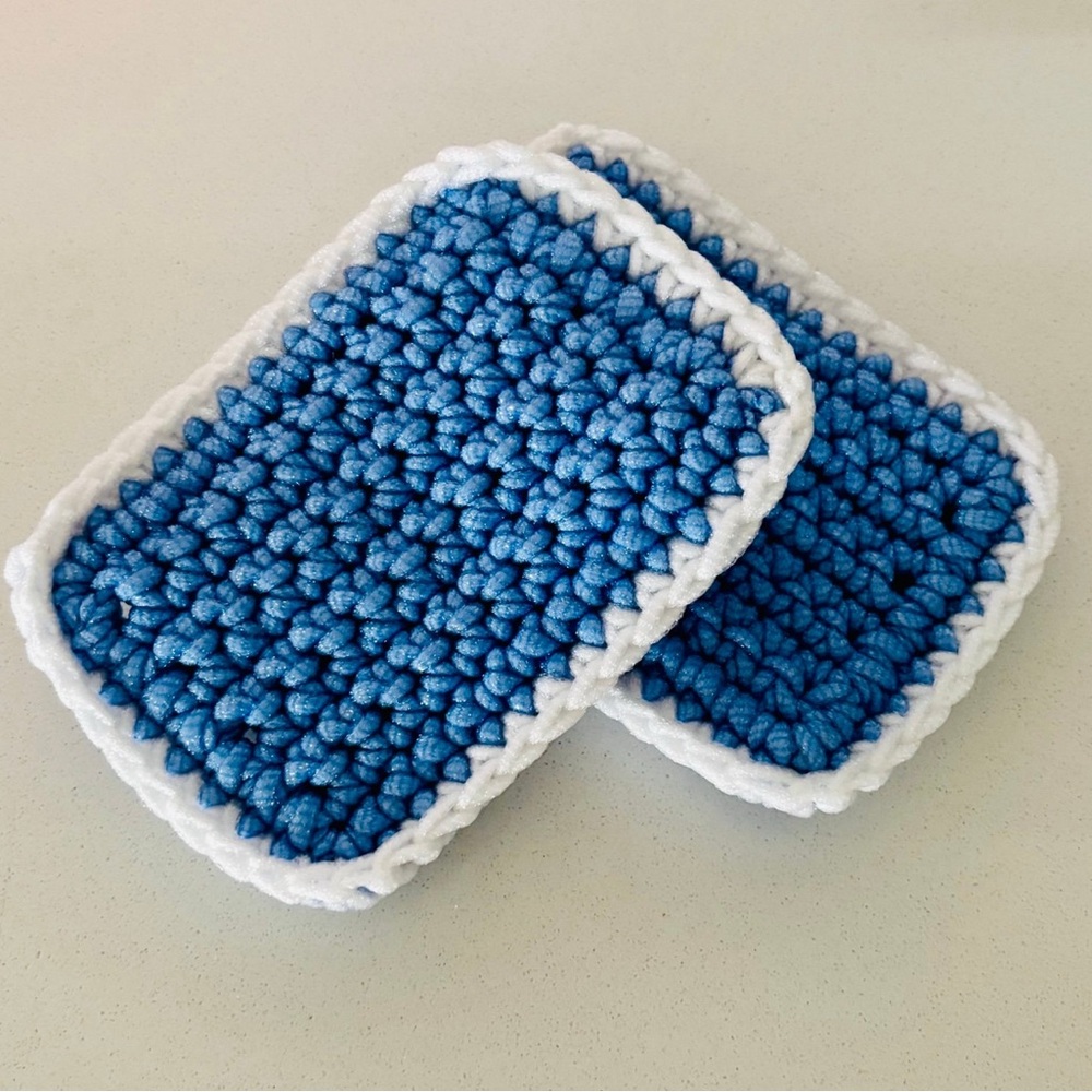 Handmade Light Blue and White Crochet Dish Scrubber